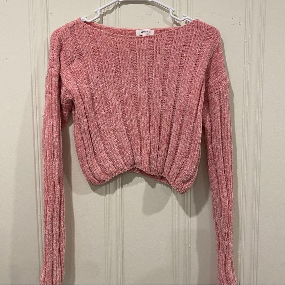 Better Be Textured Pink Crew Neck Sweater